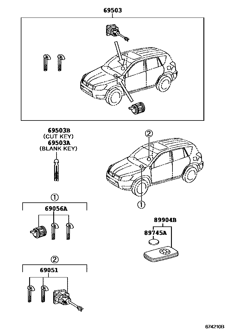 Toyota RAV4 锁芯组件 EPC diagram — 674210B
