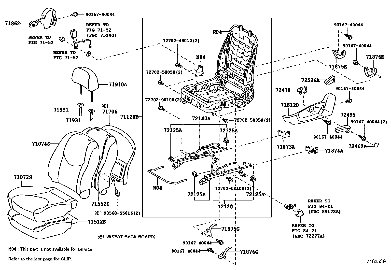 Toyota RAV4 座椅和座椅滑轨 EPC diagram — 716053G