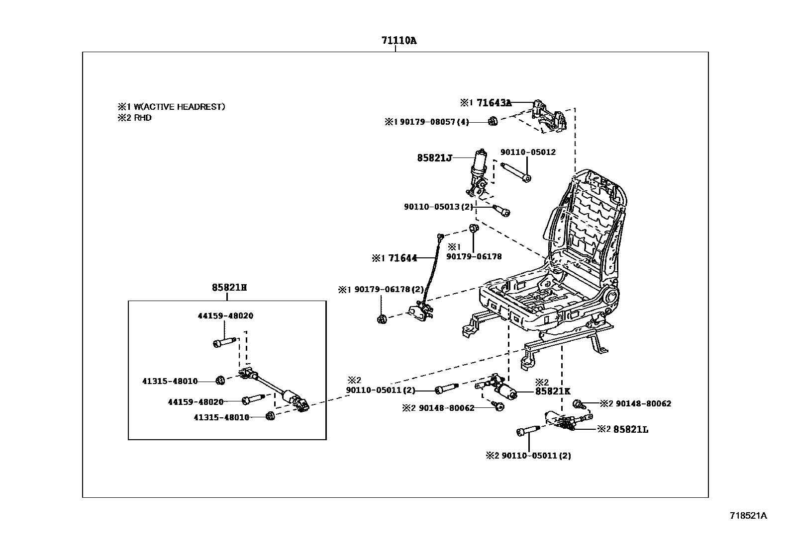 Toyota RAV4 座椅和座椅滑轨 EPC diagram — 718521A