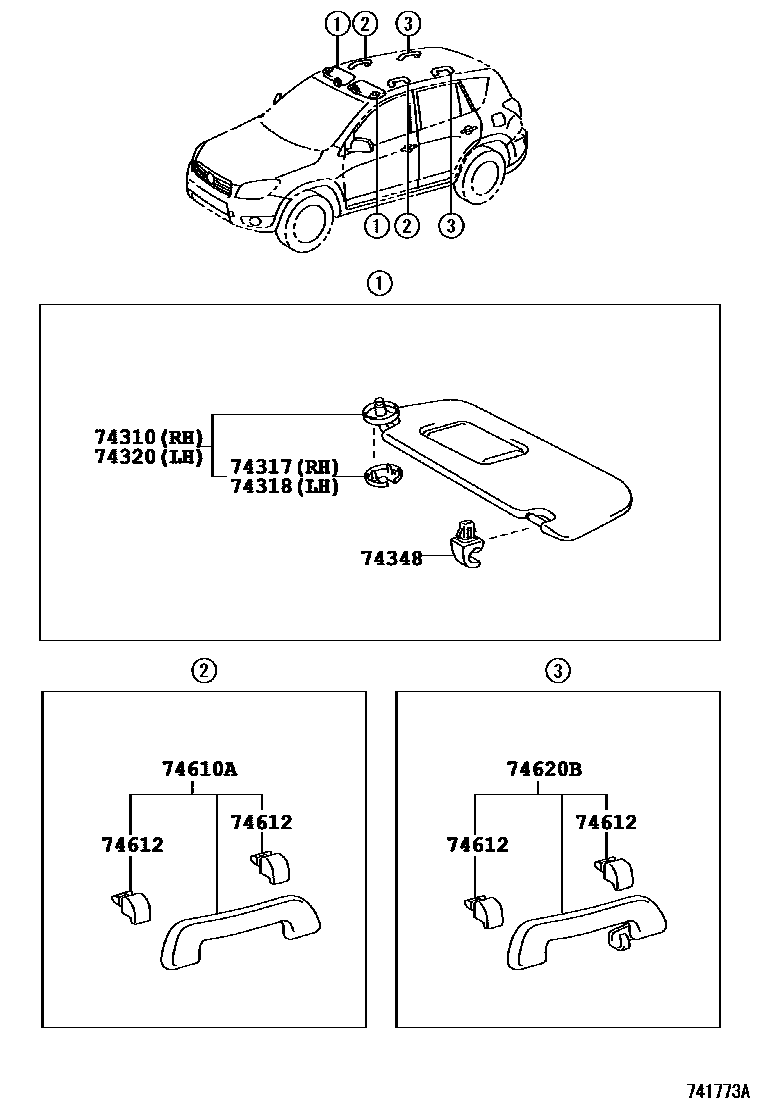 Toyota RAV4 扶手和遮阳板 EPC diagram — 741773A