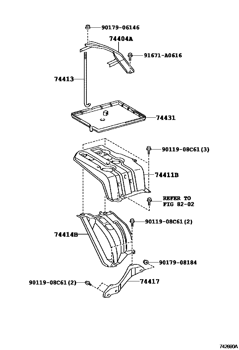 Toyota RAV4 battery holder EPC diagram — 742690A