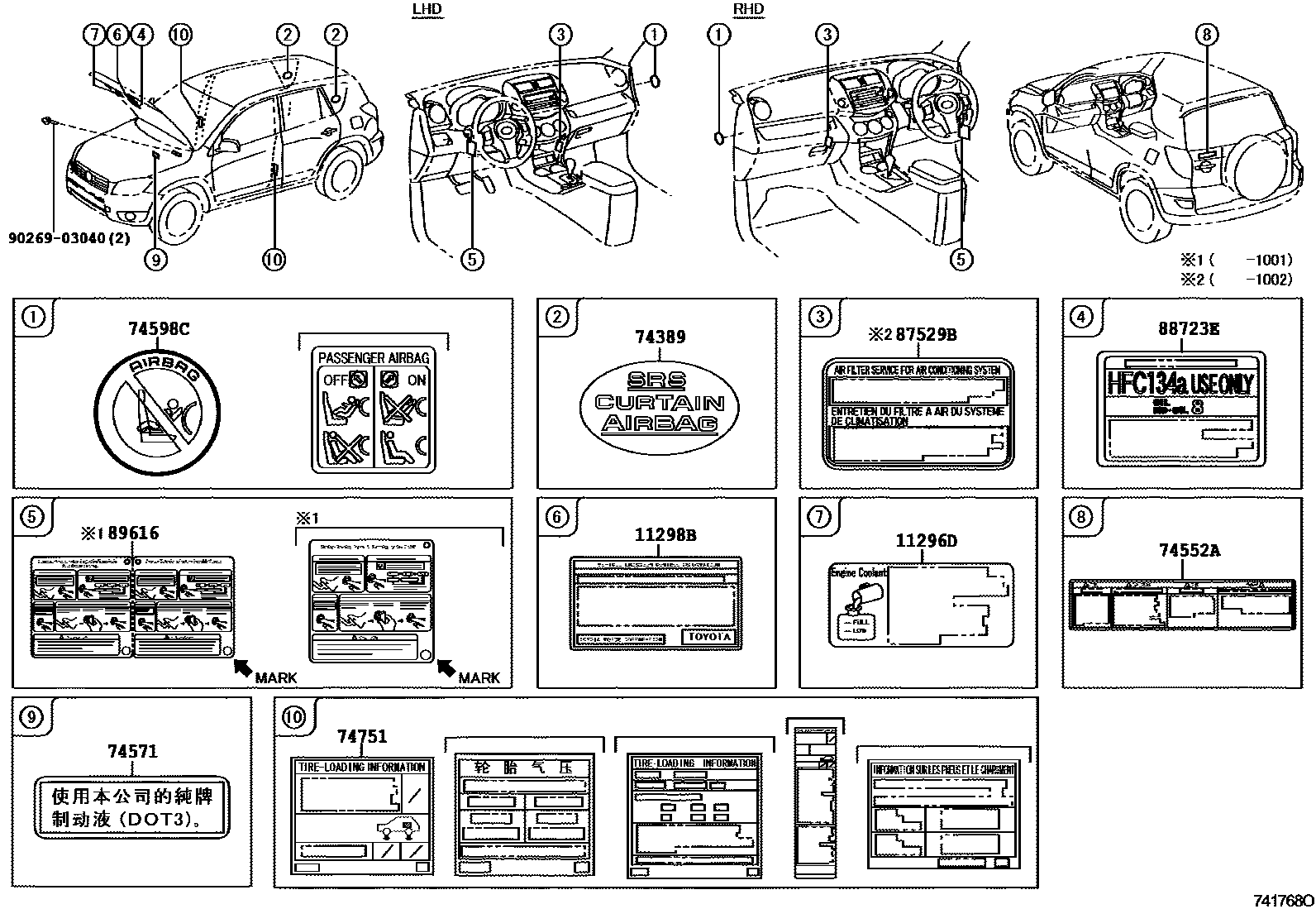 Toyota RAV4 warning nameplate EPC diagram — 741768O