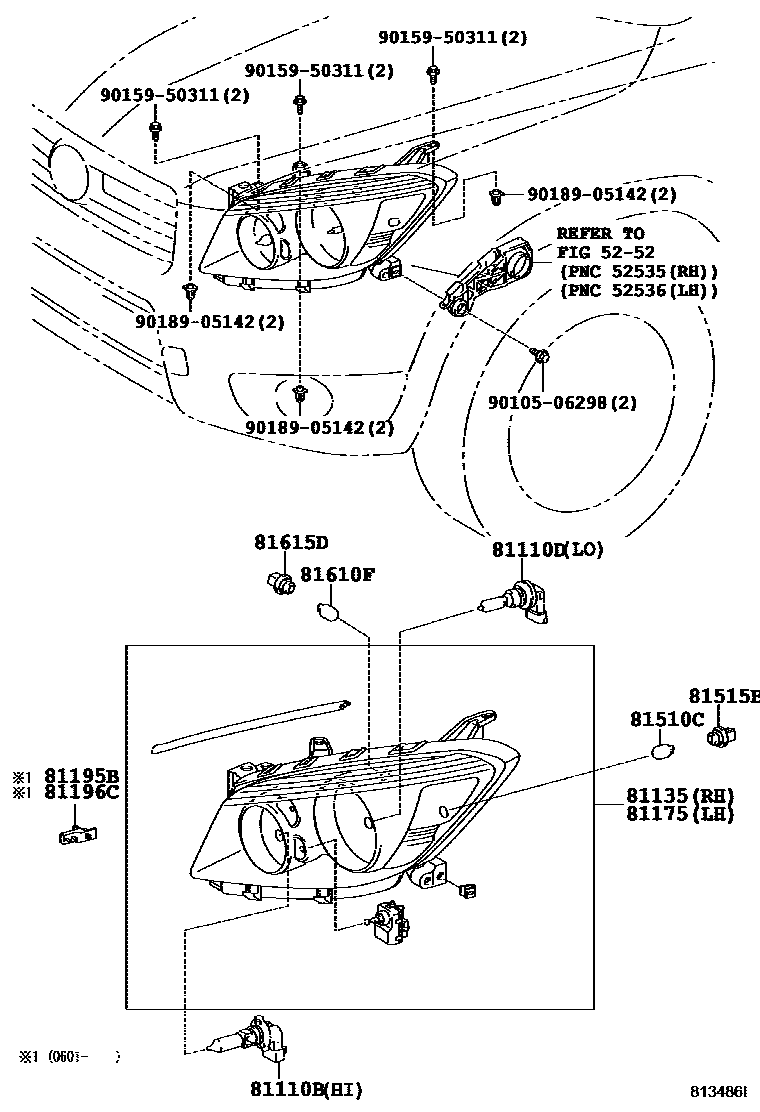 Toyota RAV4 Headlamp EPC diagram — 813486I
