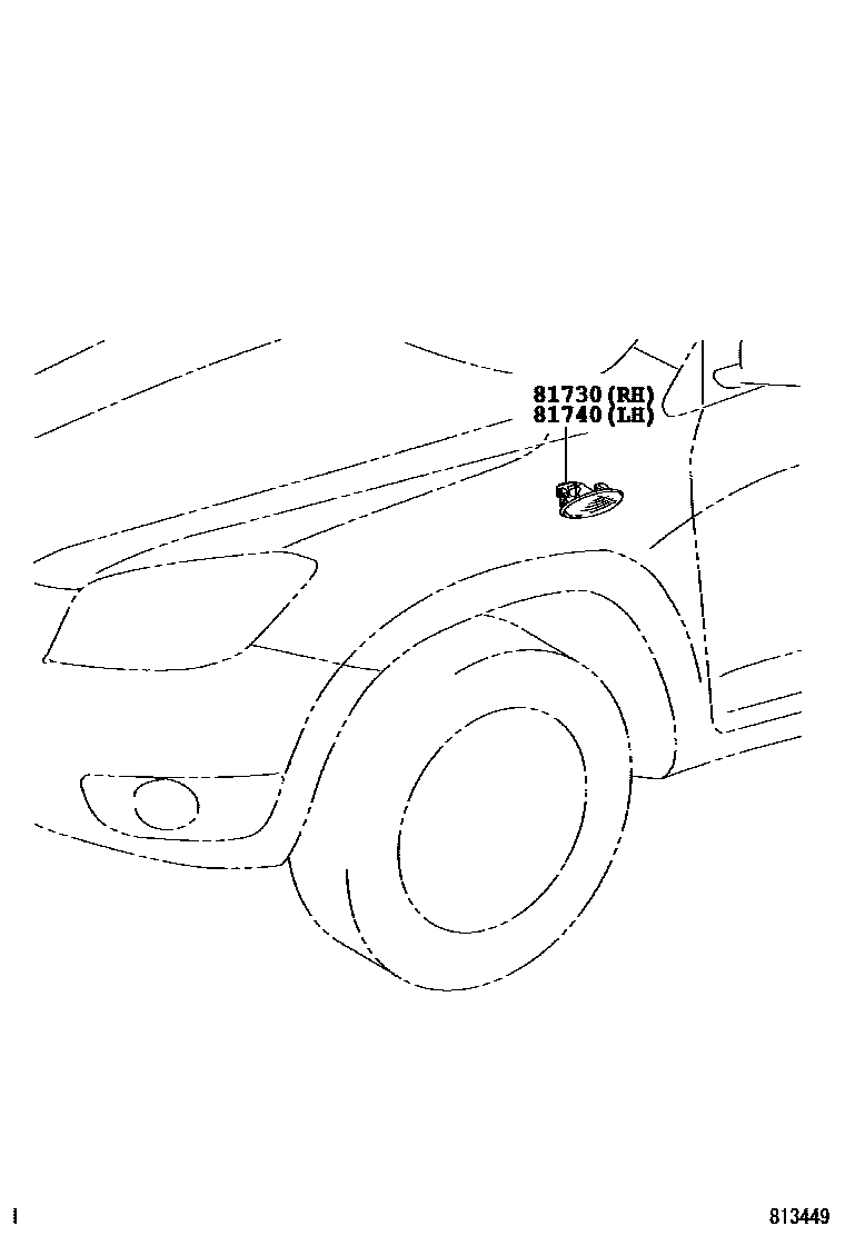 Toyota RAV4 Side Turn Signal & Outer Mirror Lamp EPC diagram — 813449