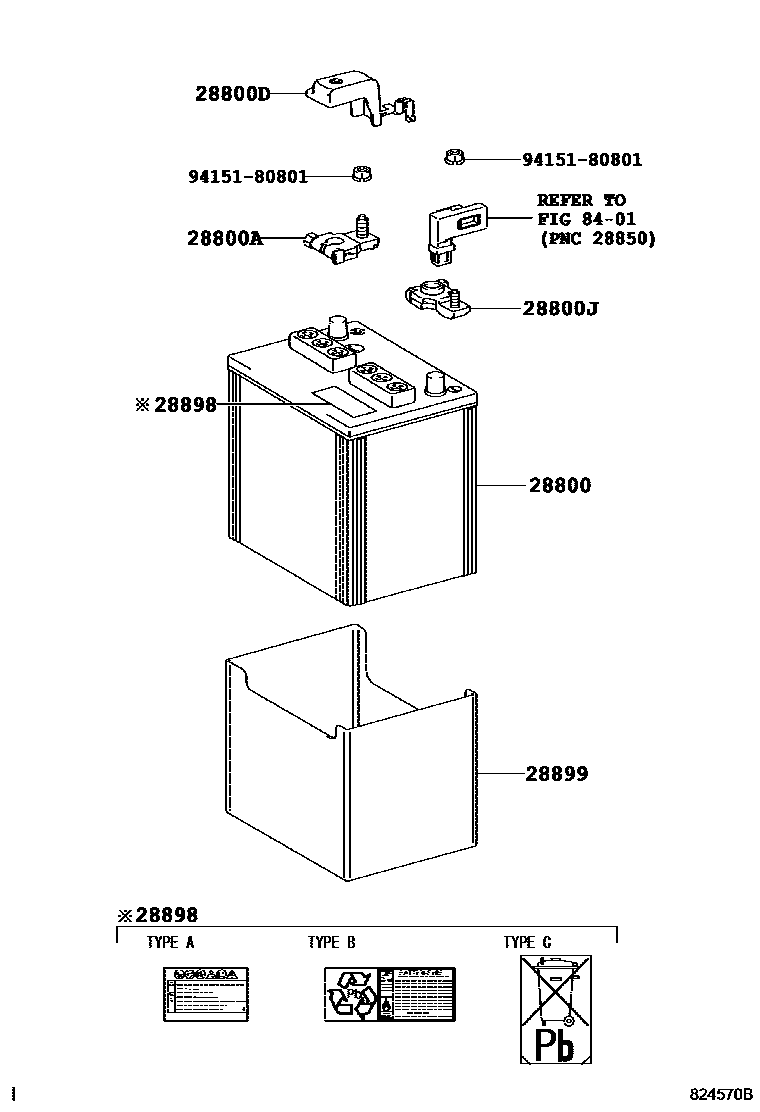 Toyota RAV4 蓄电池和蓄电池电缆 EPC diagram — 824570B