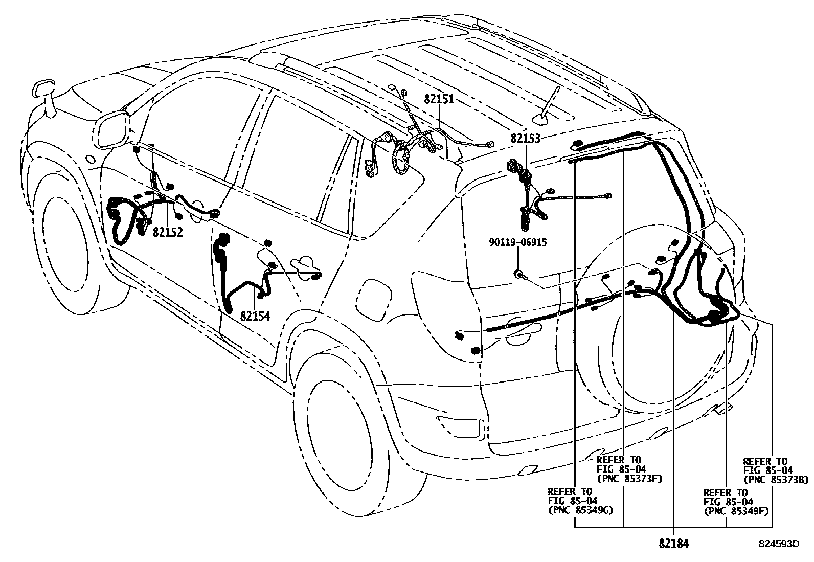 Toyota RAV4 线束和卡夹 EPC diagram — 824593D
