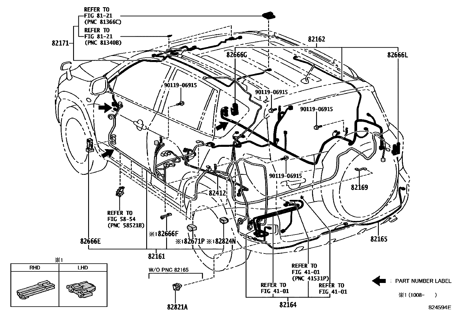 Toyota RAV4 线束和卡夹 EPC diagram — 824594E