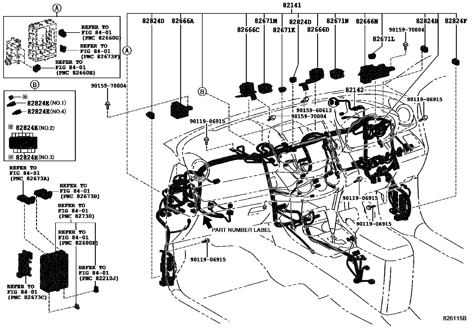 Toyota RAV4 线束和卡夹 EPC diagram — 826115B