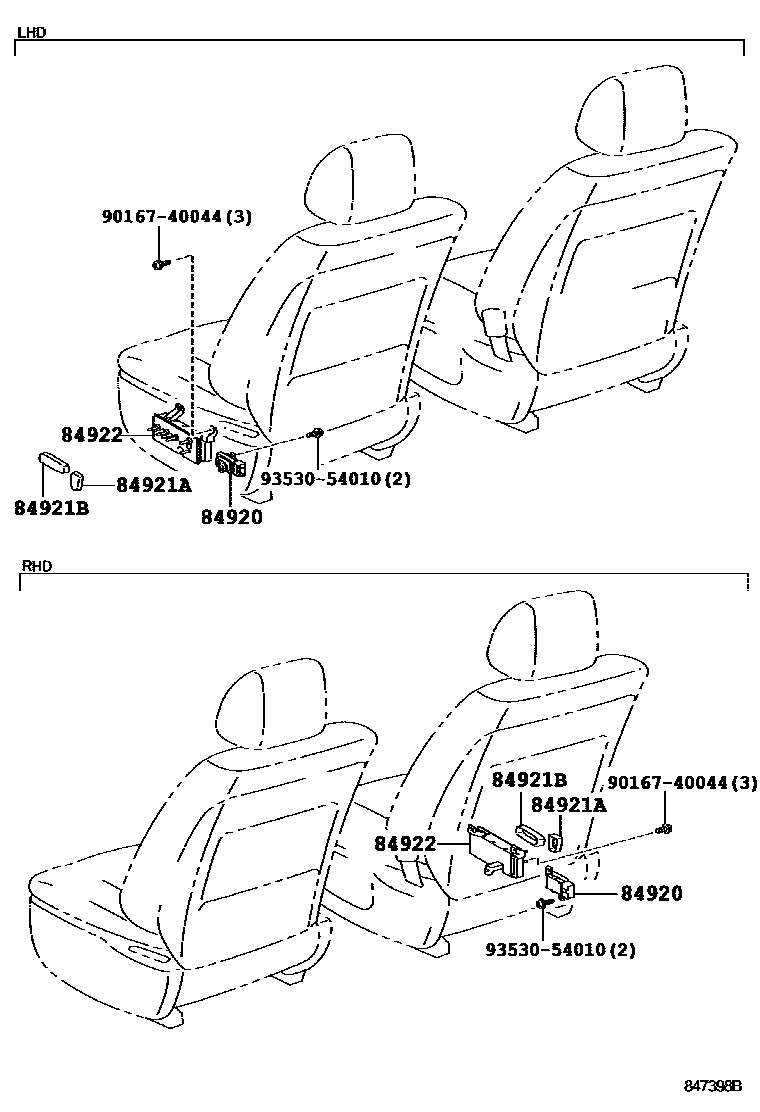 Toyota RAV4 开关和继电器和ECU EPC diagram — 847398B