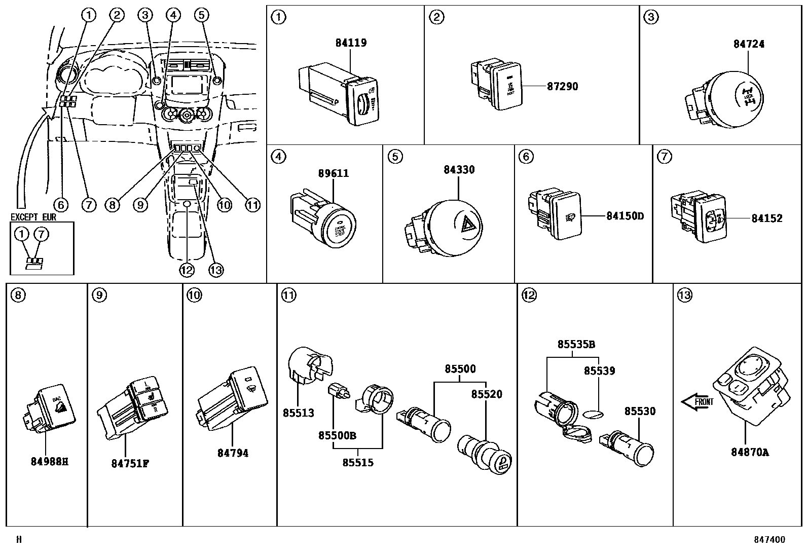 Toyota RAV4 开关和继电器和ECU EPC diagram — 847400A