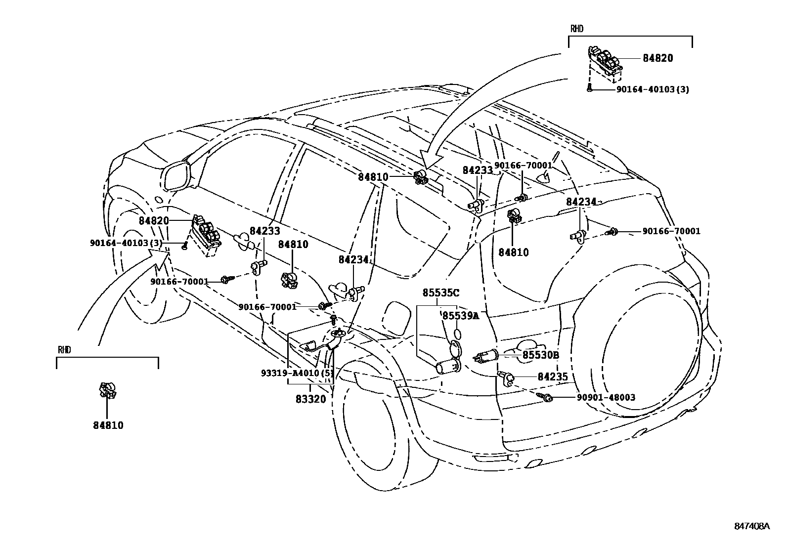 Toyota RAV4 开关和继电器和ECU EPC diagram — 847408A