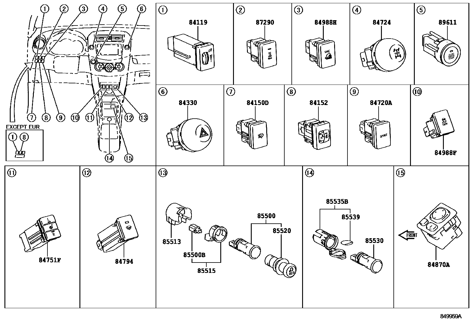 Toyota RAV4 开关和继电器和ECU EPC diagram — 849959A