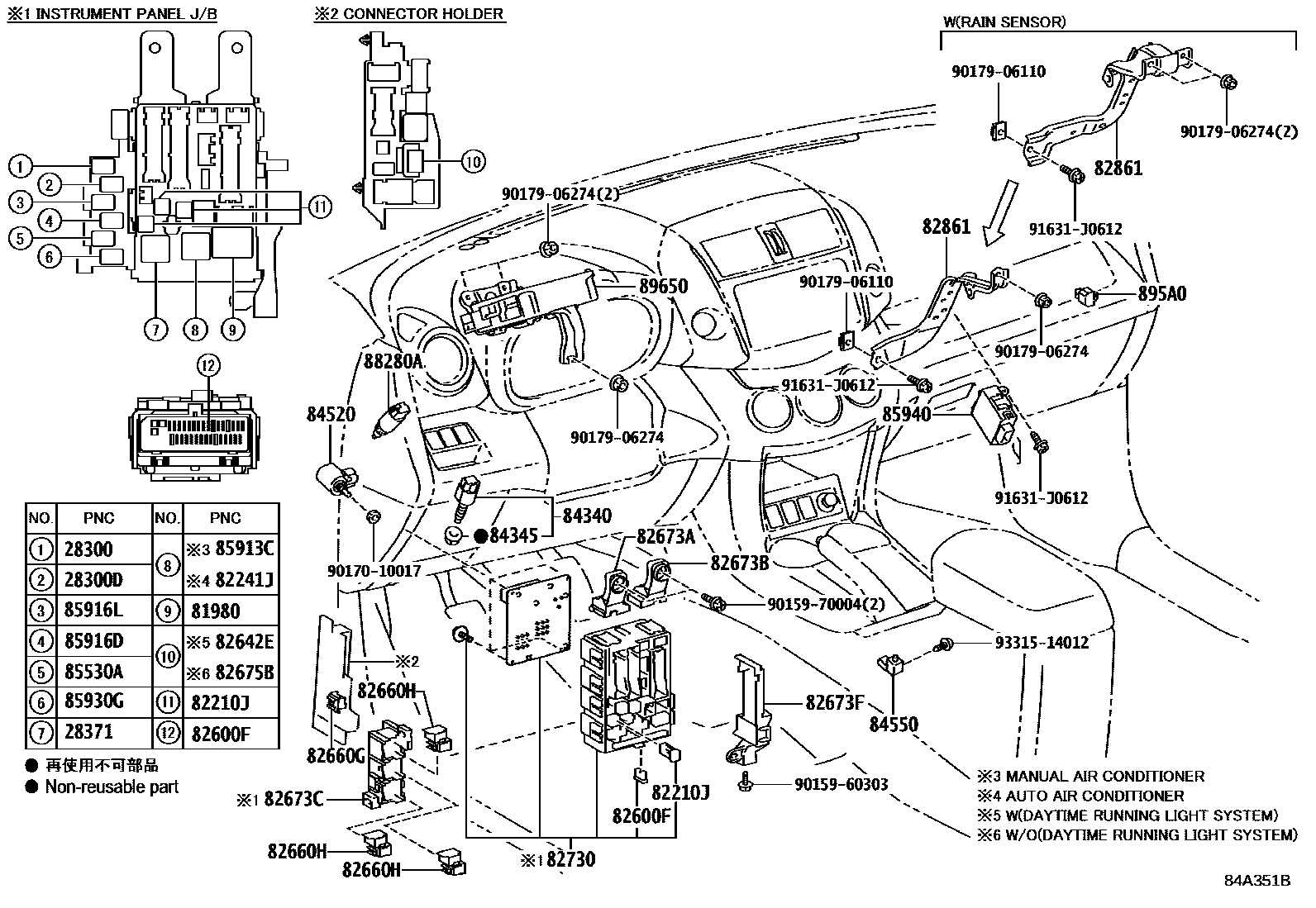 Toyota RAV4 开关和继电器和ECU EPC diagram — 84A351B
