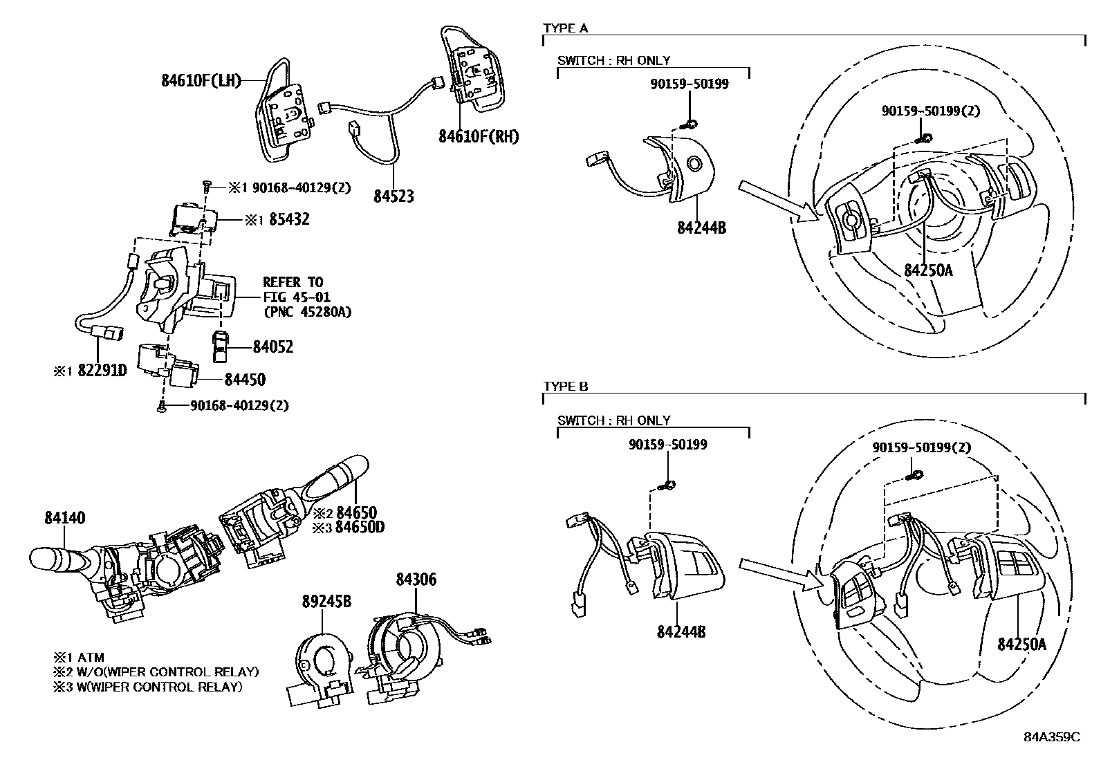 Toyota RAV4 开关和继电器和ECU EPC diagram — 84A359C