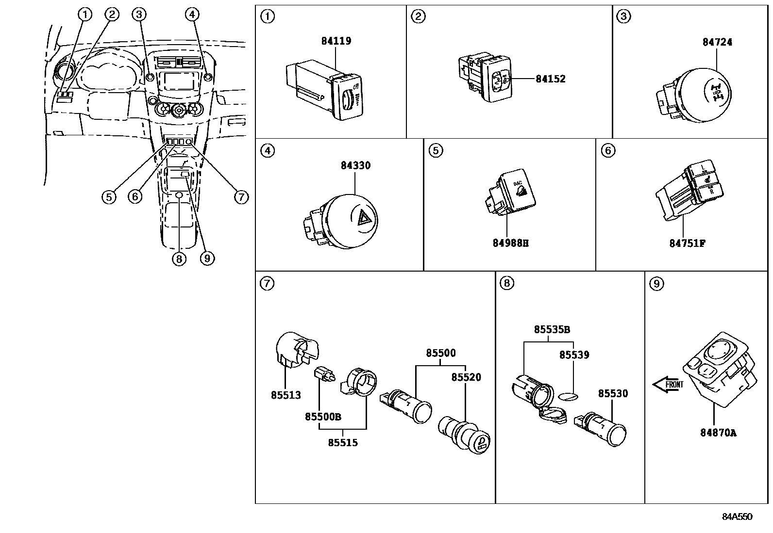 Toyota RAV4 开关和继电器和ECU EPC diagram — 84A550