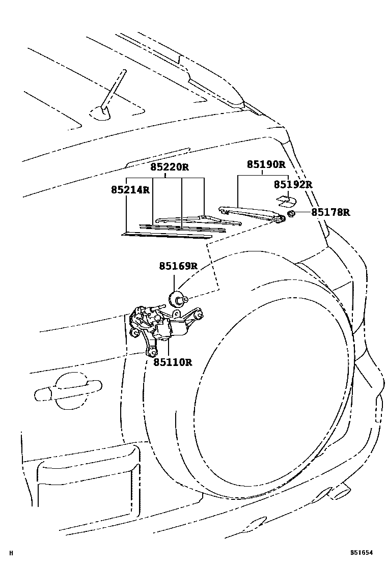 Toyota RAV4 后刮水器 EPC diagram — 851654
