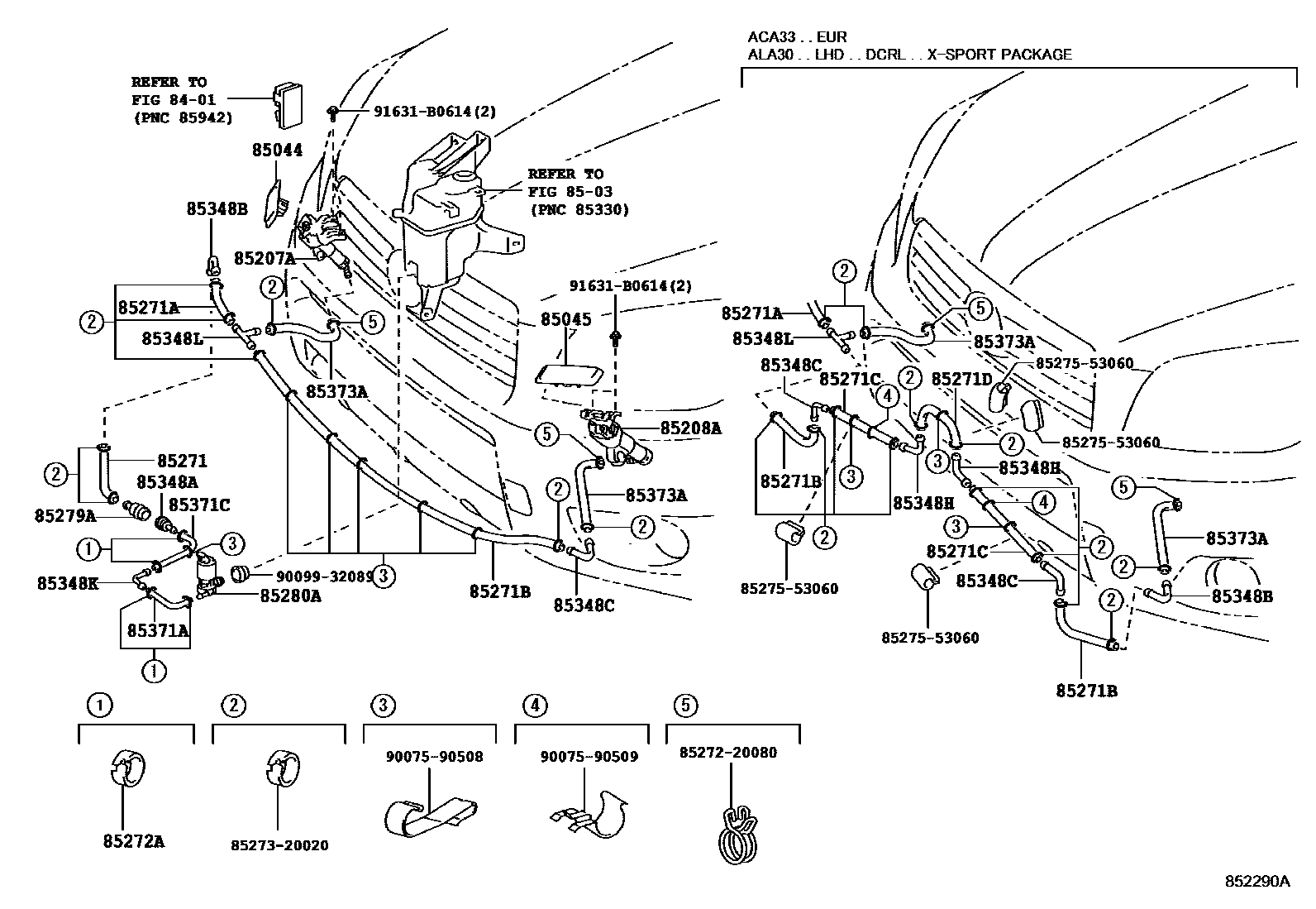 Toyota RAV4 前大灯清洗器 EPC diagram — 852290A