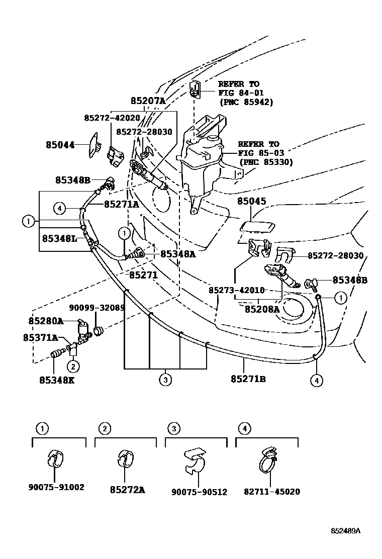 Toyota RAV4 前大灯清洗器 EPC diagram — 852489A