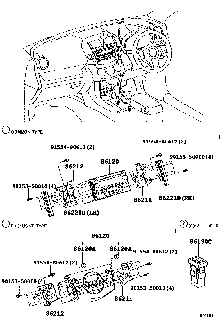 Toyota RAV4 收音机、放大器和冷凝器 EPC diagram — 862640C