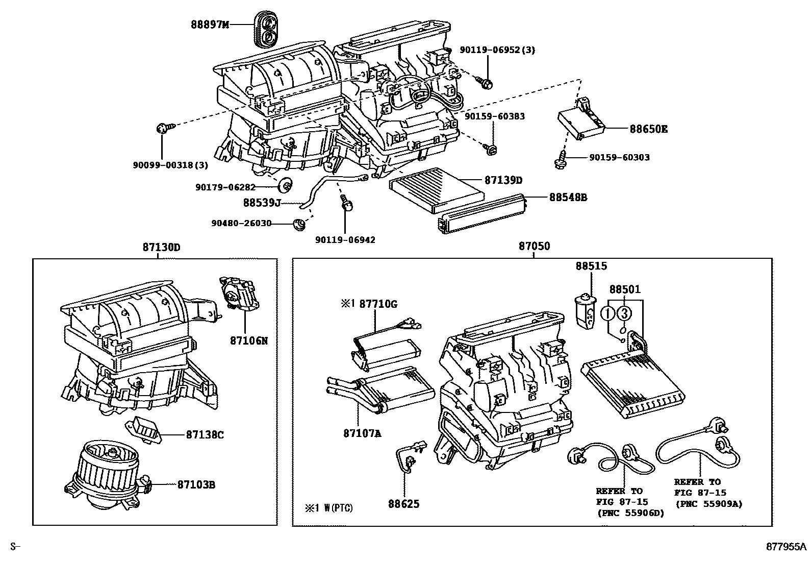 Toyota RAV4 暖风和空调系统 - 冷却器组件 EPC diagram — 877955A