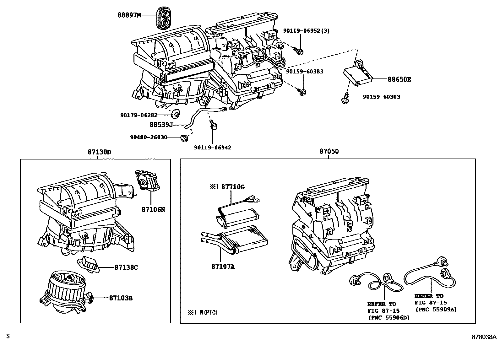 Toyota RAV4 暖风和空调系统 - 冷却器组件 EPC diagram — 878038A