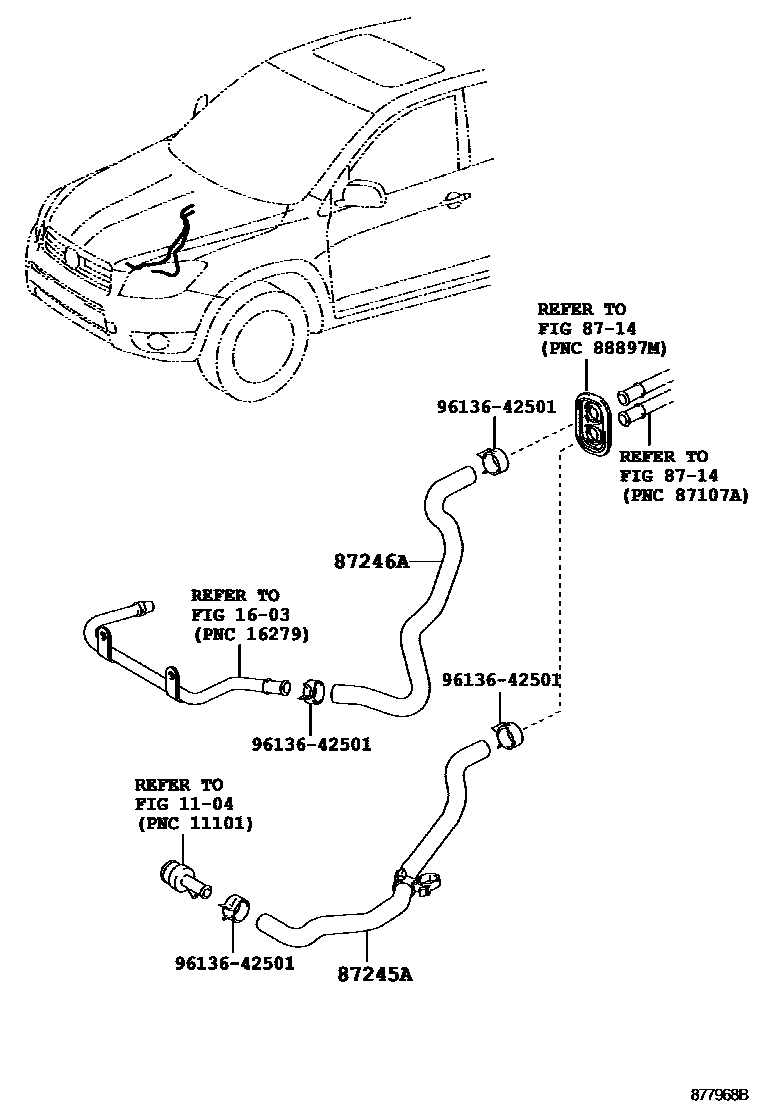 Toyota RAV4 暖风和空调系统 - 水管 EPC diagram — 877968B