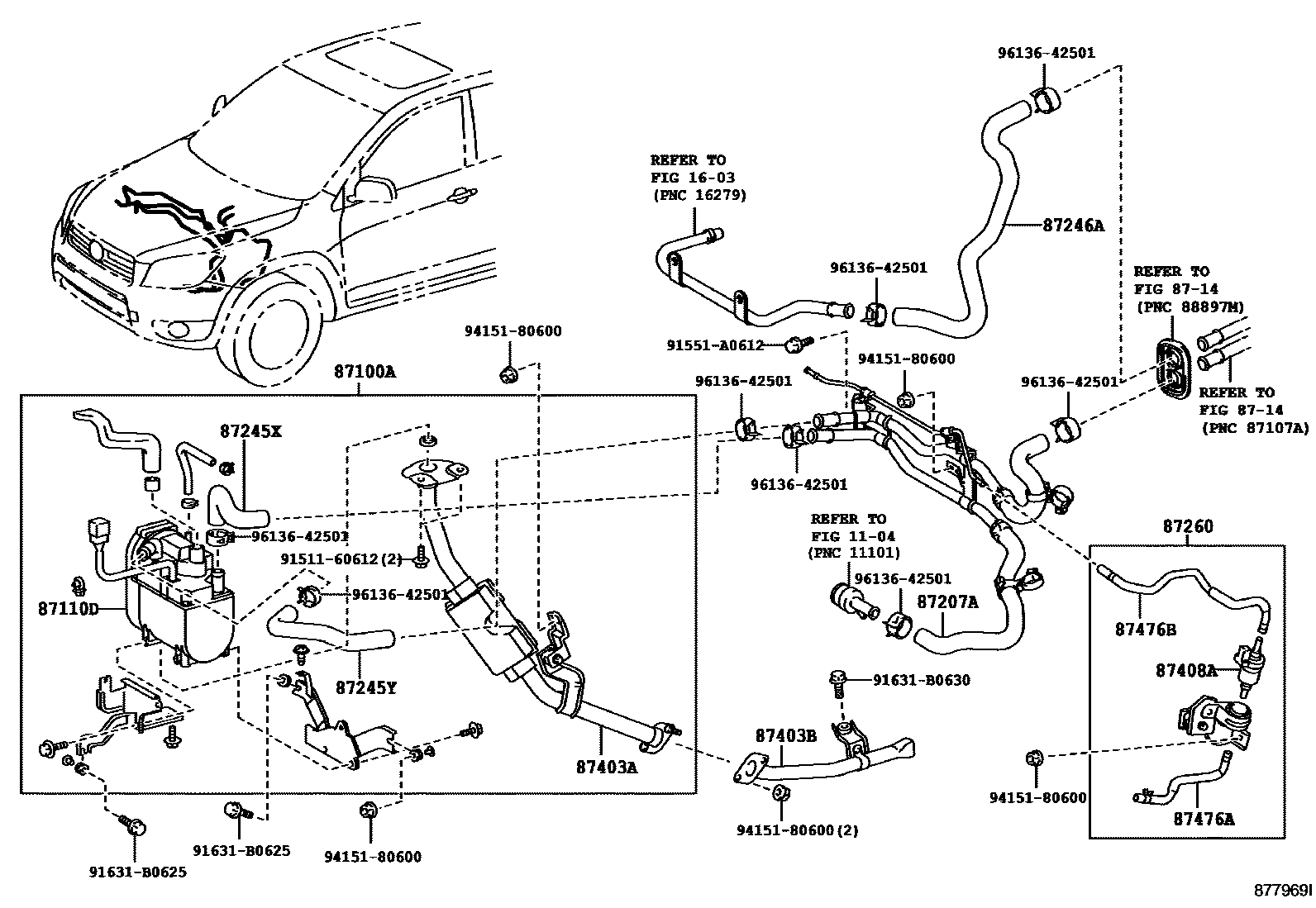 Toyota RAV4 暖风和空调系统 - 水管 EPC diagram — 877969I