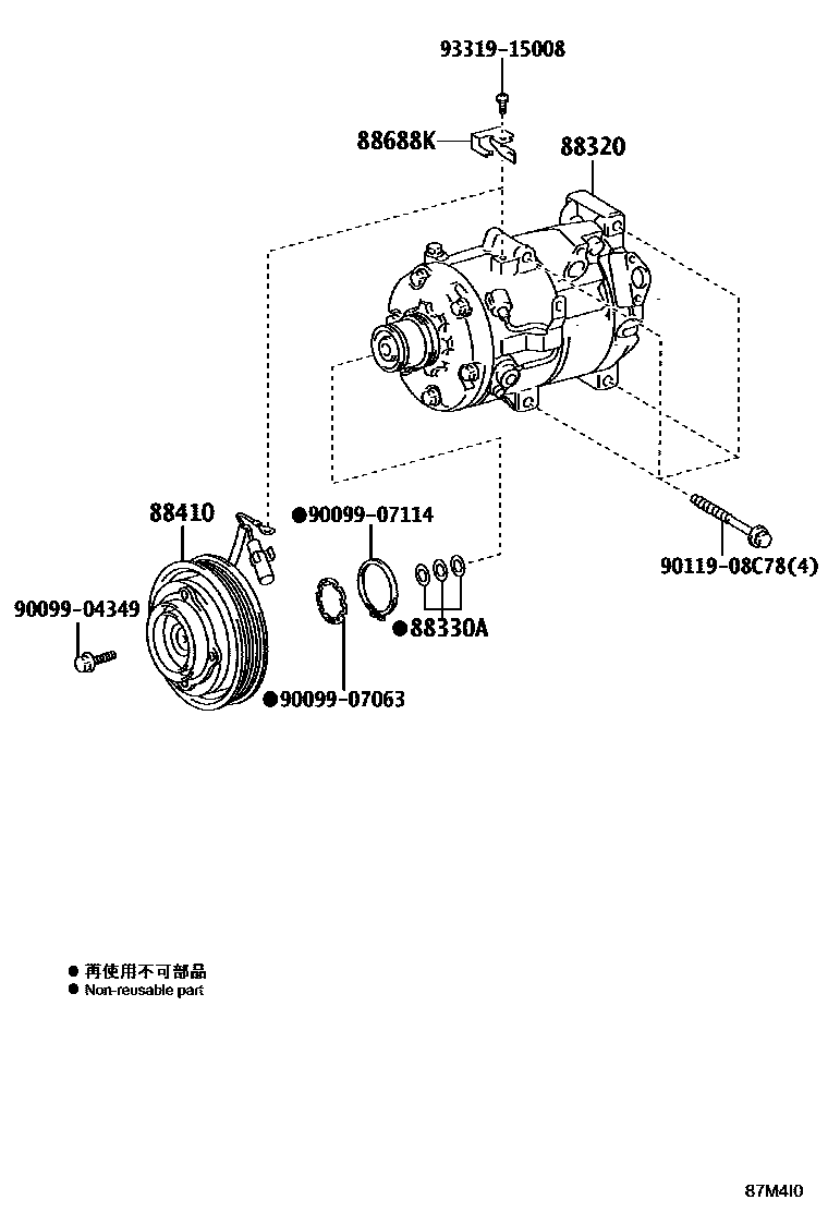 Toyota RAV4 Heating & Air Conditioning - Compressor EPC diagram — 87M4I0