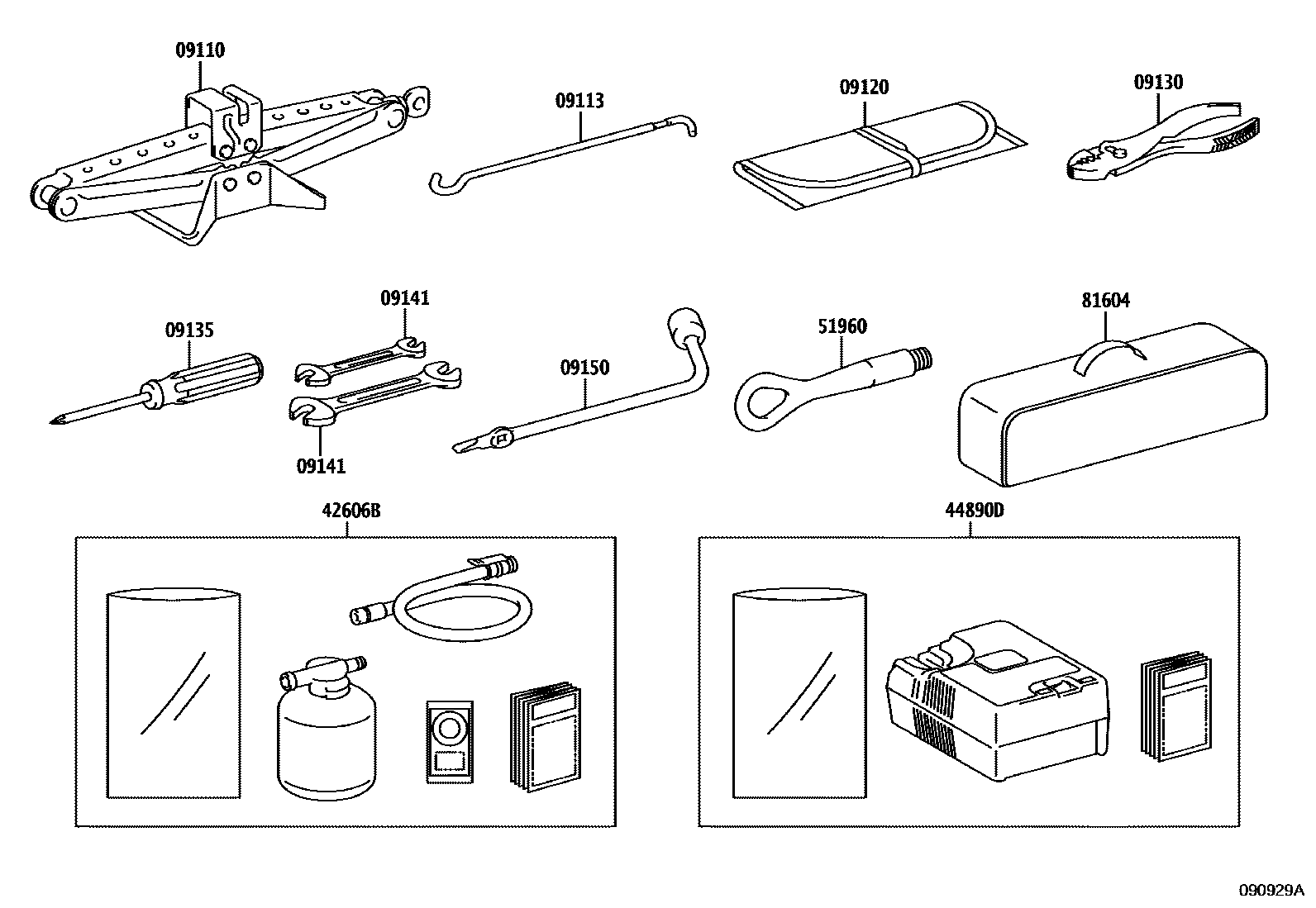 Toyota RAV4 Standard Tools EPC diagram — 090929A
