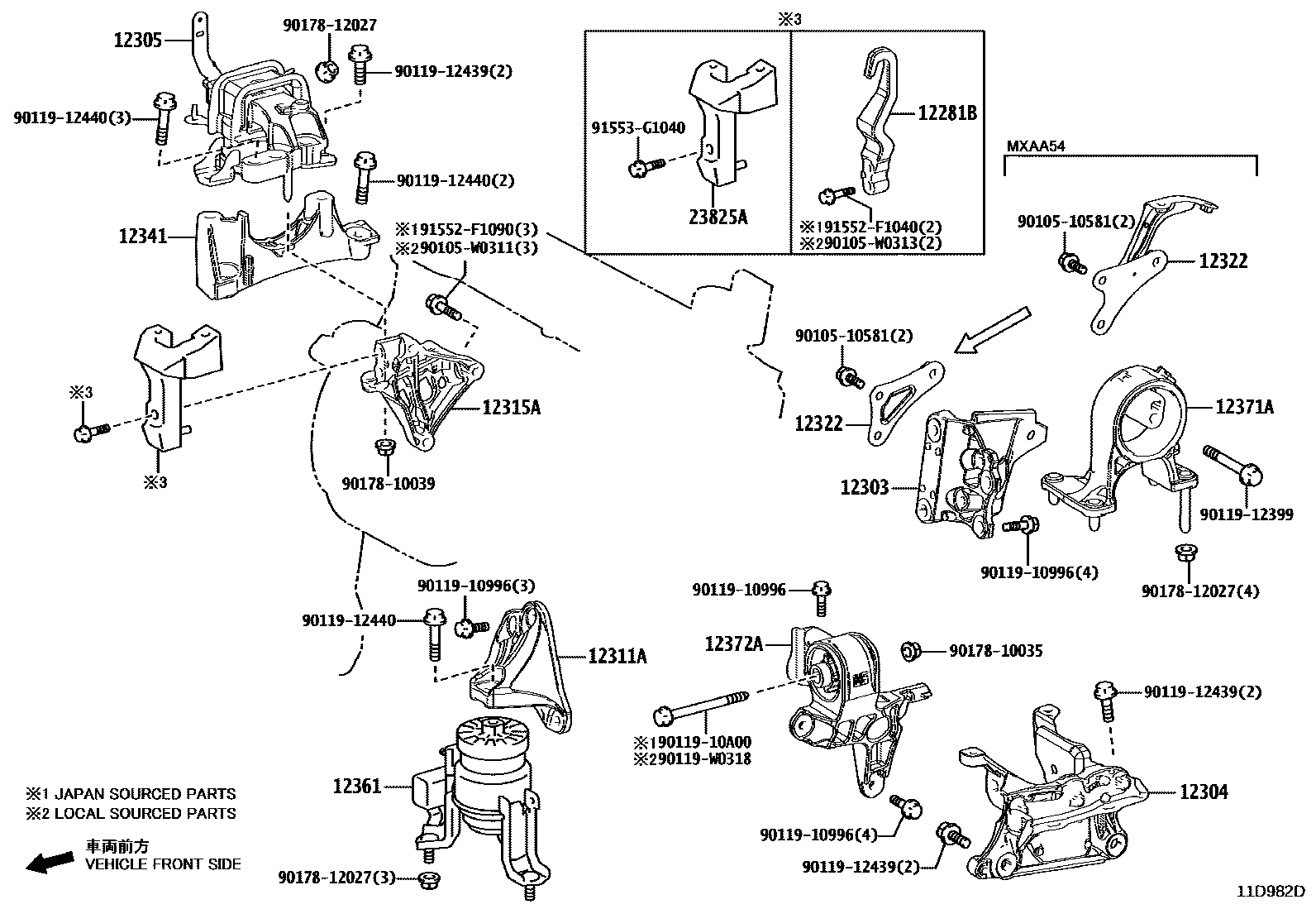 Toyota RAV4 Engine Mounting EPC diagram — 11D982D