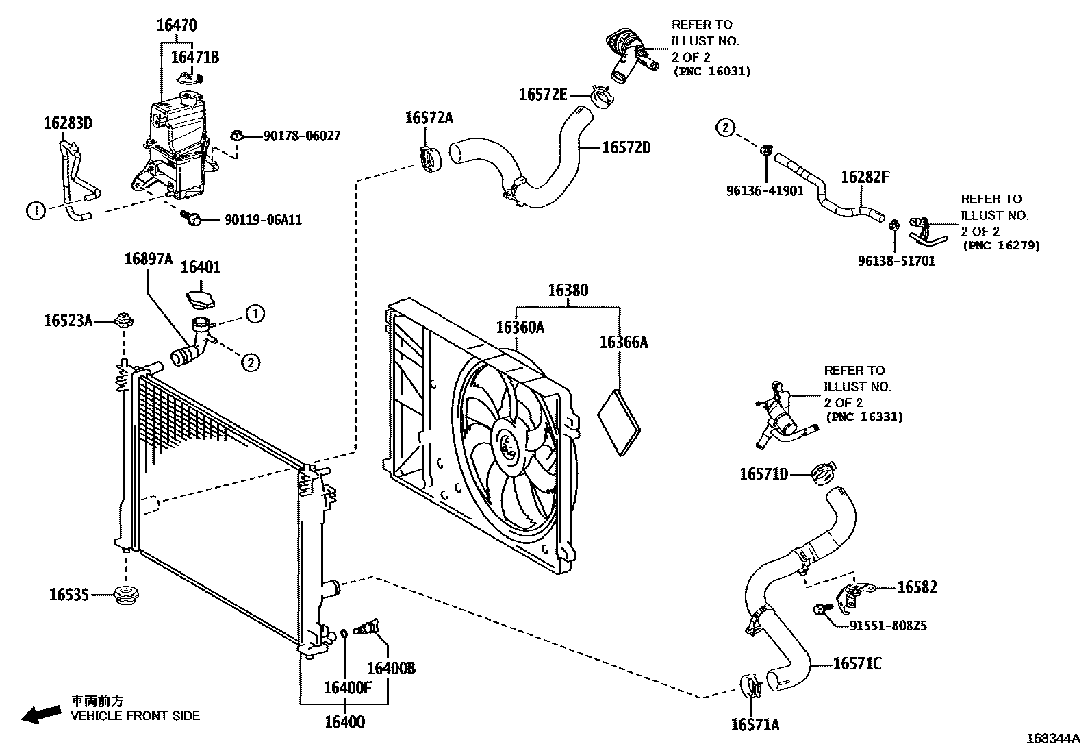 Toyota RAV4 RADIATOR & WATER OUTLET EPC diagram — 168344A