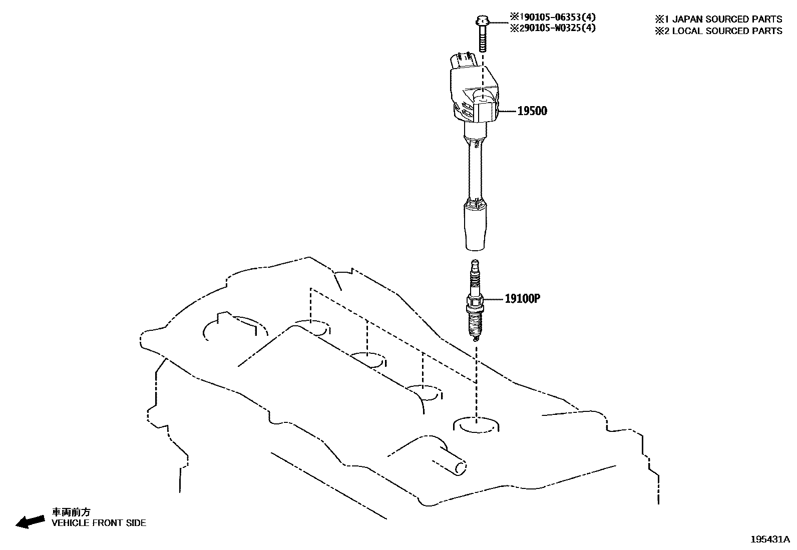 Toyota RAV4 点火线圈和火花塞 /电热塞 EPC diagram — 195431A