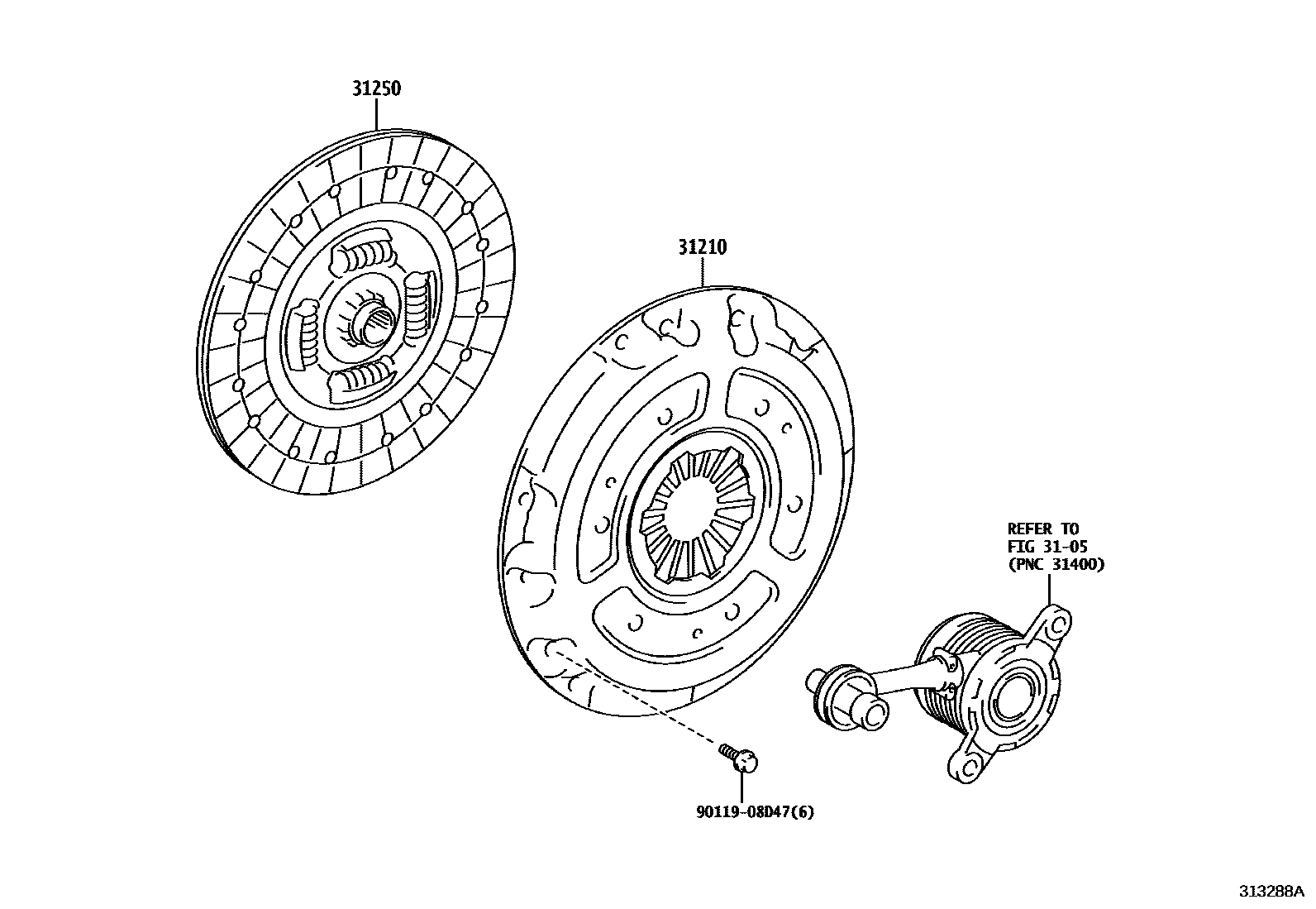 Toyota RAV4 离合器和分离叉 EPC diagram — 313288A