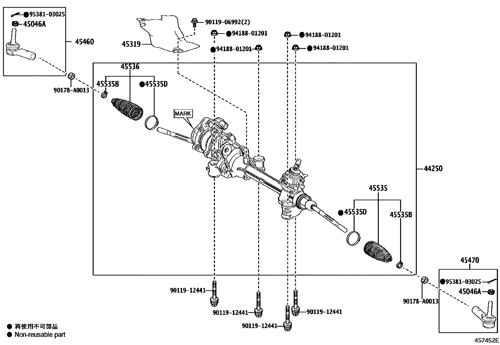Toyota RAV4 前转向齿轮和连杆 EPC diagram — 457452E