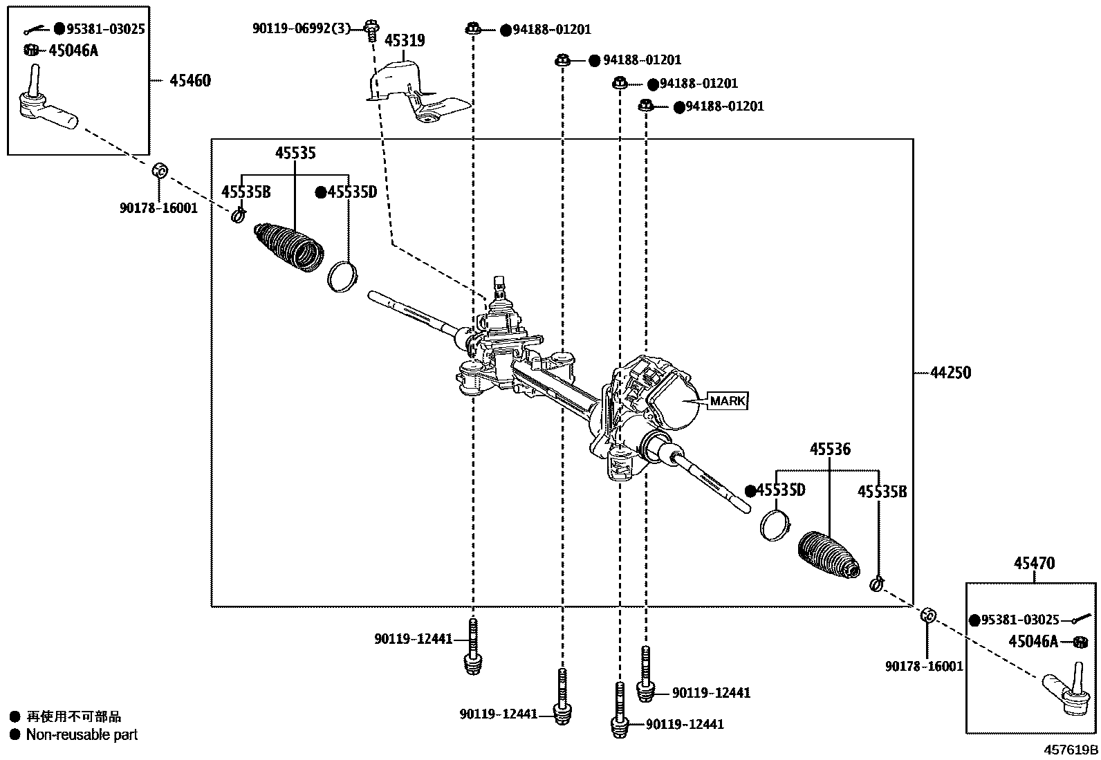 Toyota RAV4 前转向齿轮和连杆 EPC diagram — 457619B