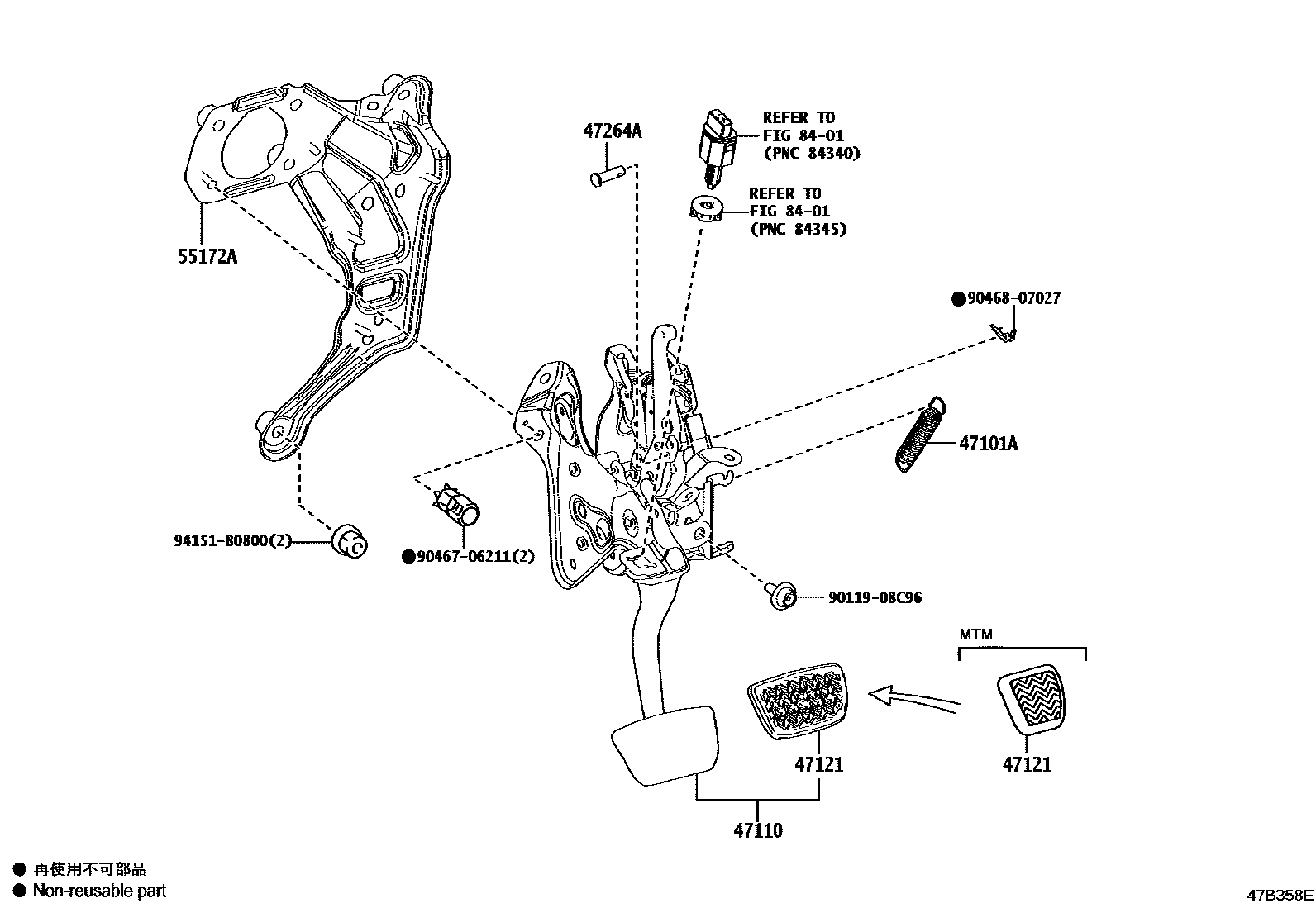 Toyota RAV4 Brake Pedal & Bracket EPC diagram — 47B358E