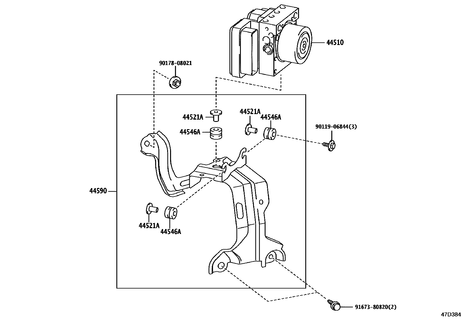 Toyota RAV4 制动配管和卡箍 EPC diagram — 47D384
