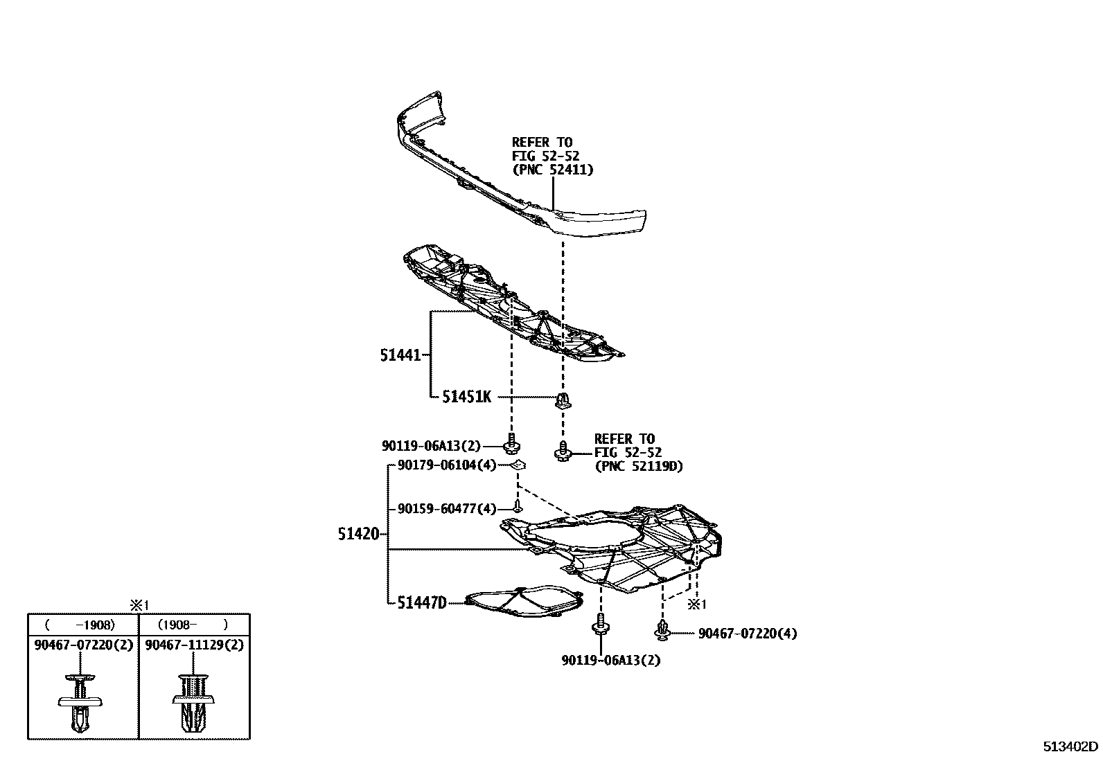 Toyota RAV4 悬架横梁和发动机底罩 EPC diagram — 513402D