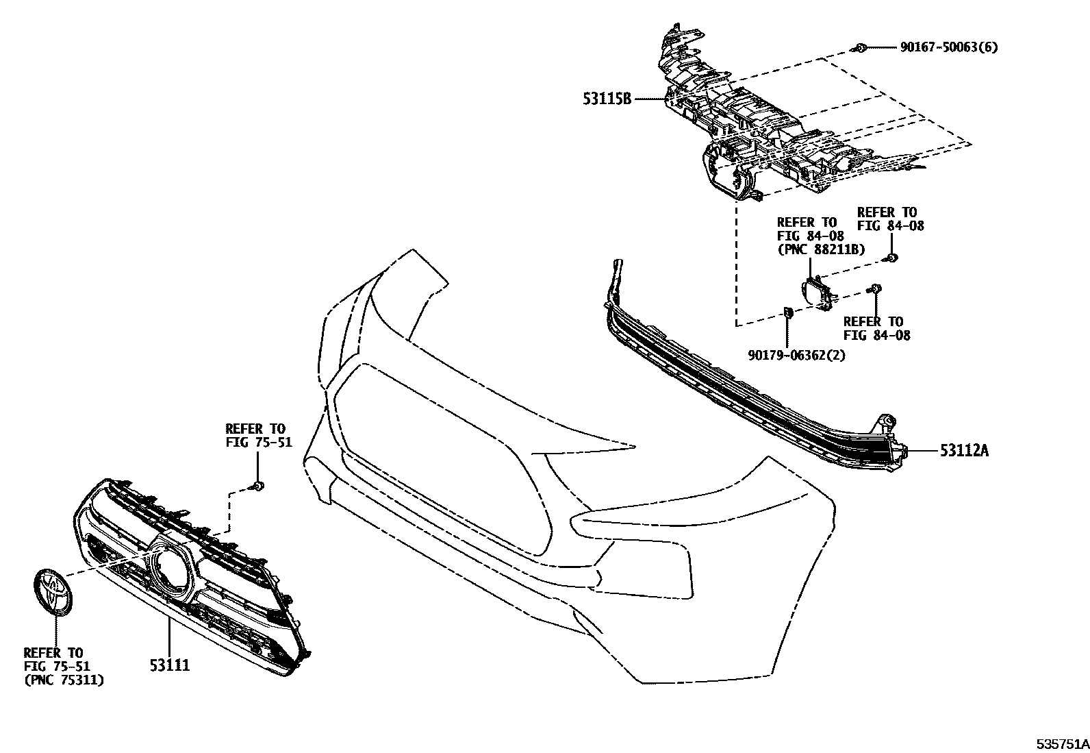 Toyota RAV4 radiator grille EPC diagram — 535751A