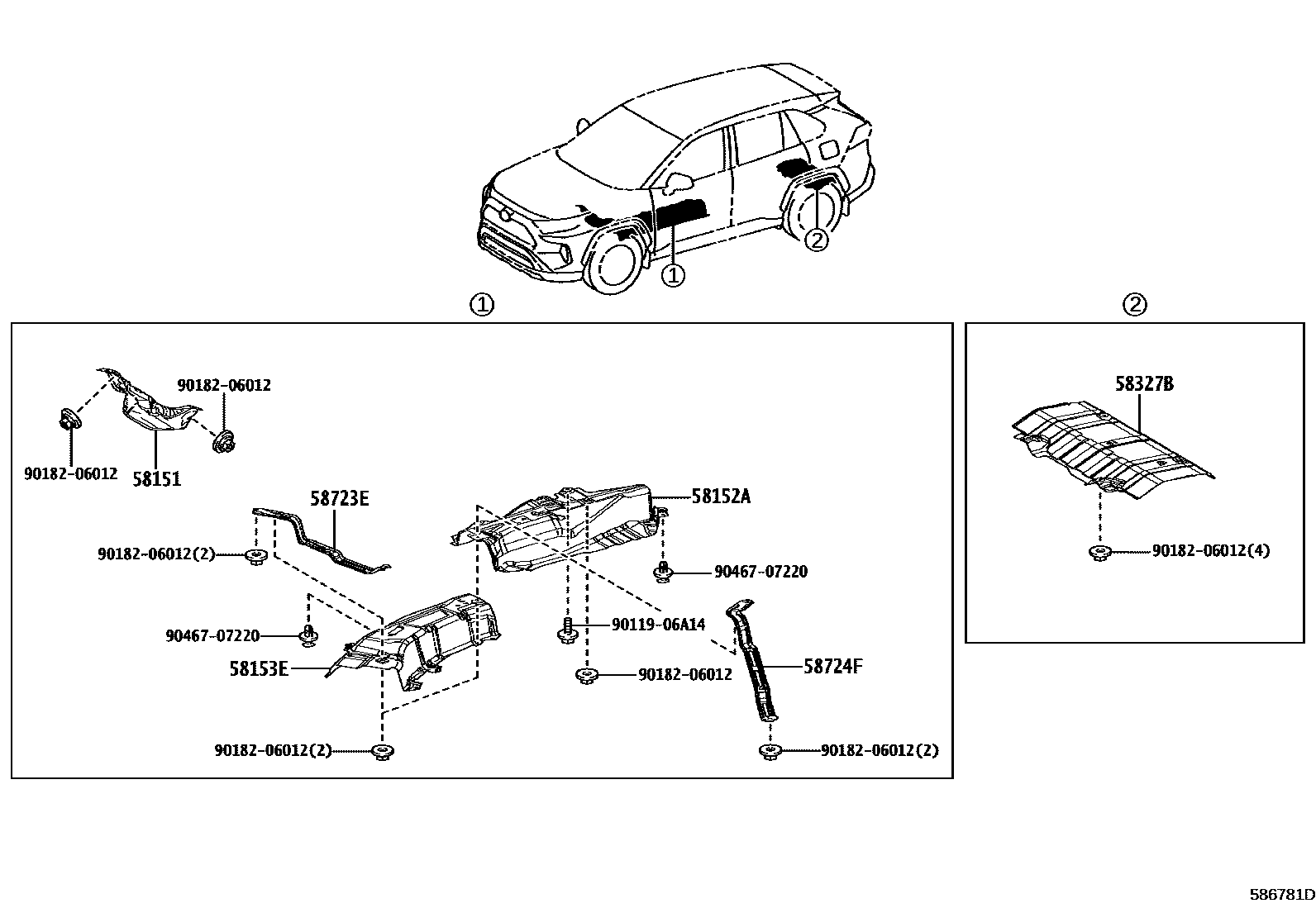 Toyota RAV4 地板隔热垫 EPC diagram — 586781D