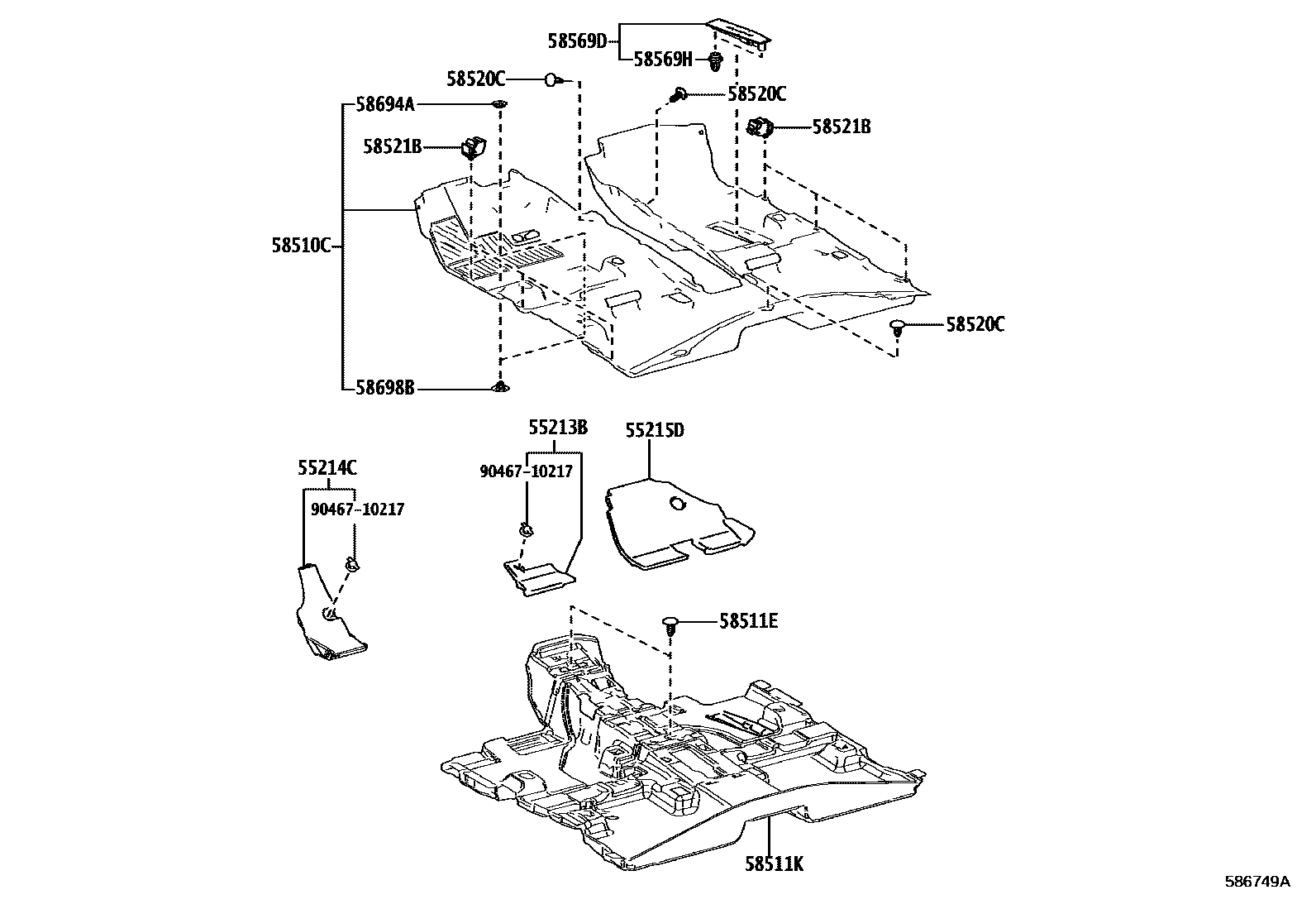 Toyota RAV4 地板垫和消声垫 EPC diagram — 586749A