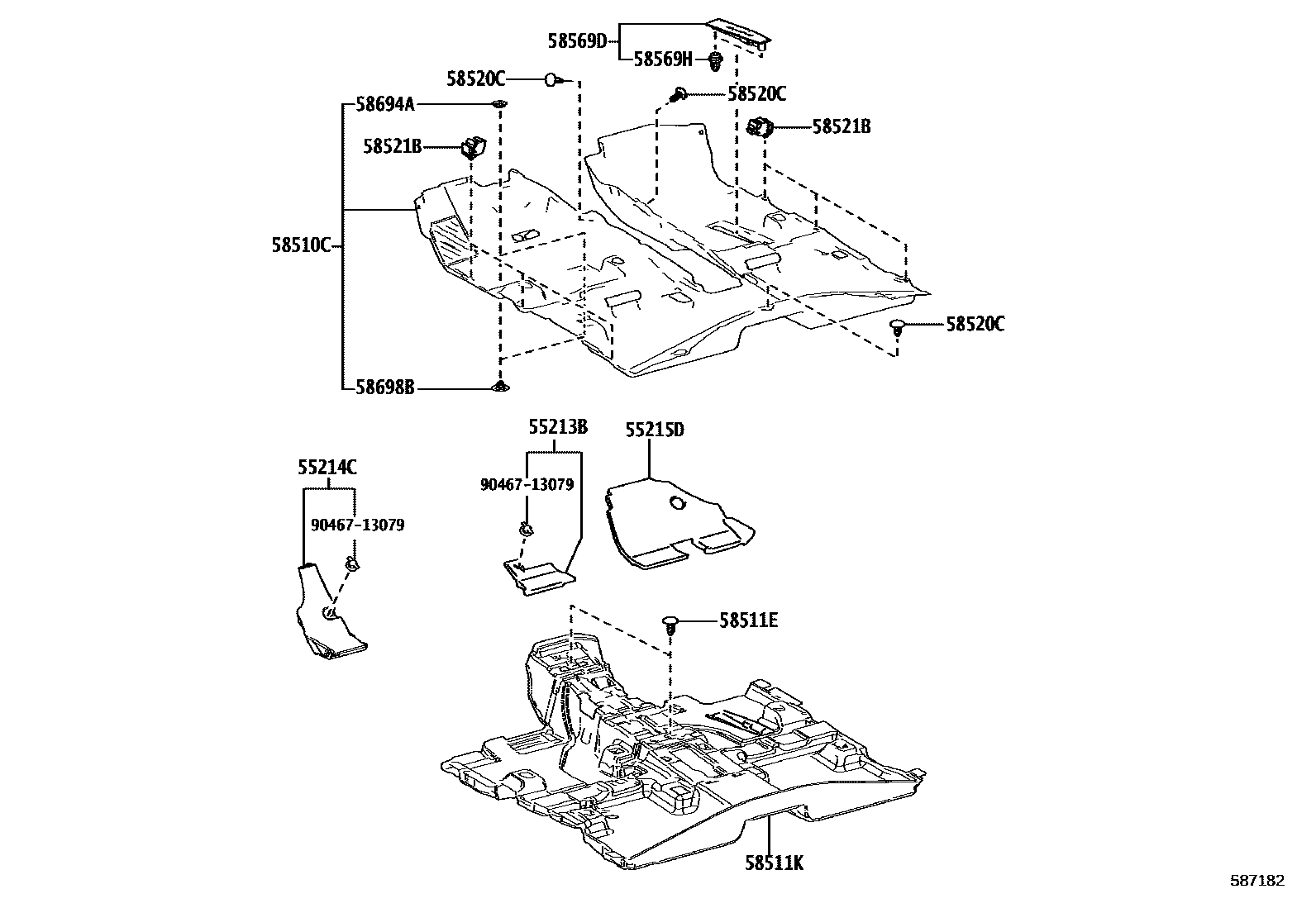 Toyota RAV4 地板垫和消声垫 EPC diagram — 587182