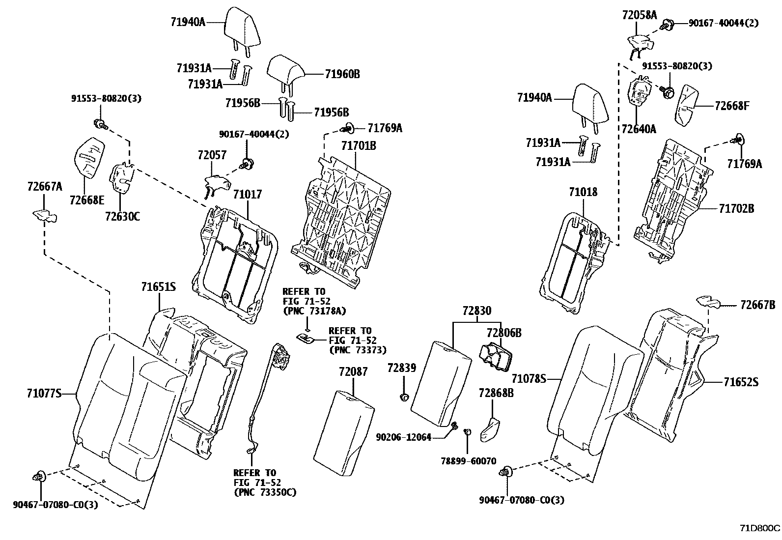 Toyota RAV4 座椅和座椅滑轨 EPC diagram — 71D800C