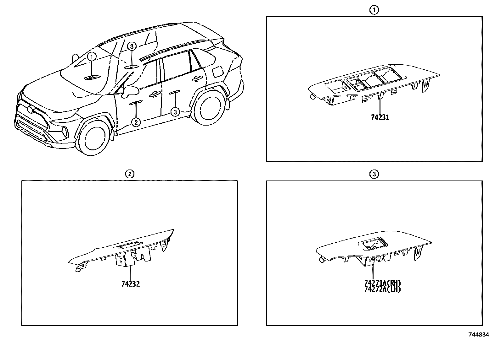 Toyota RAV4 扶手和遮阳板 EPC diagram — 744834