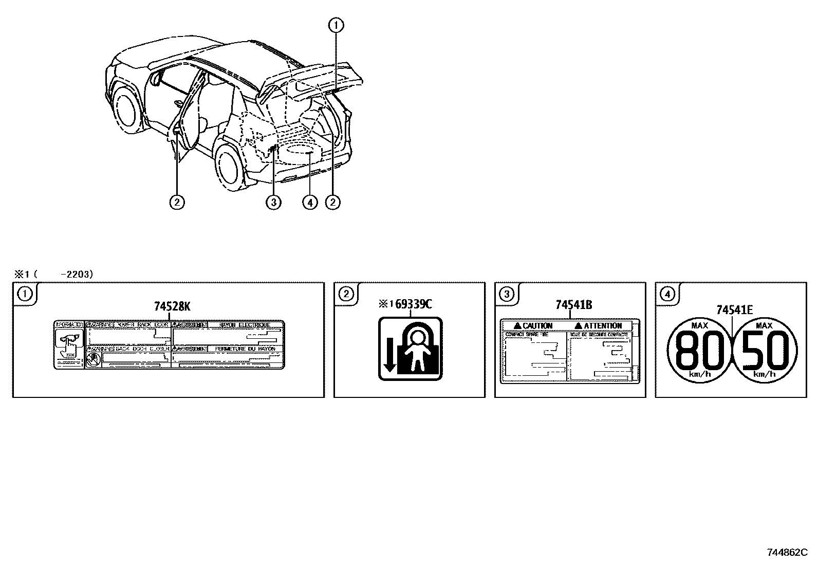 Toyota RAV4 warning nameplate EPC diagram — 744862C