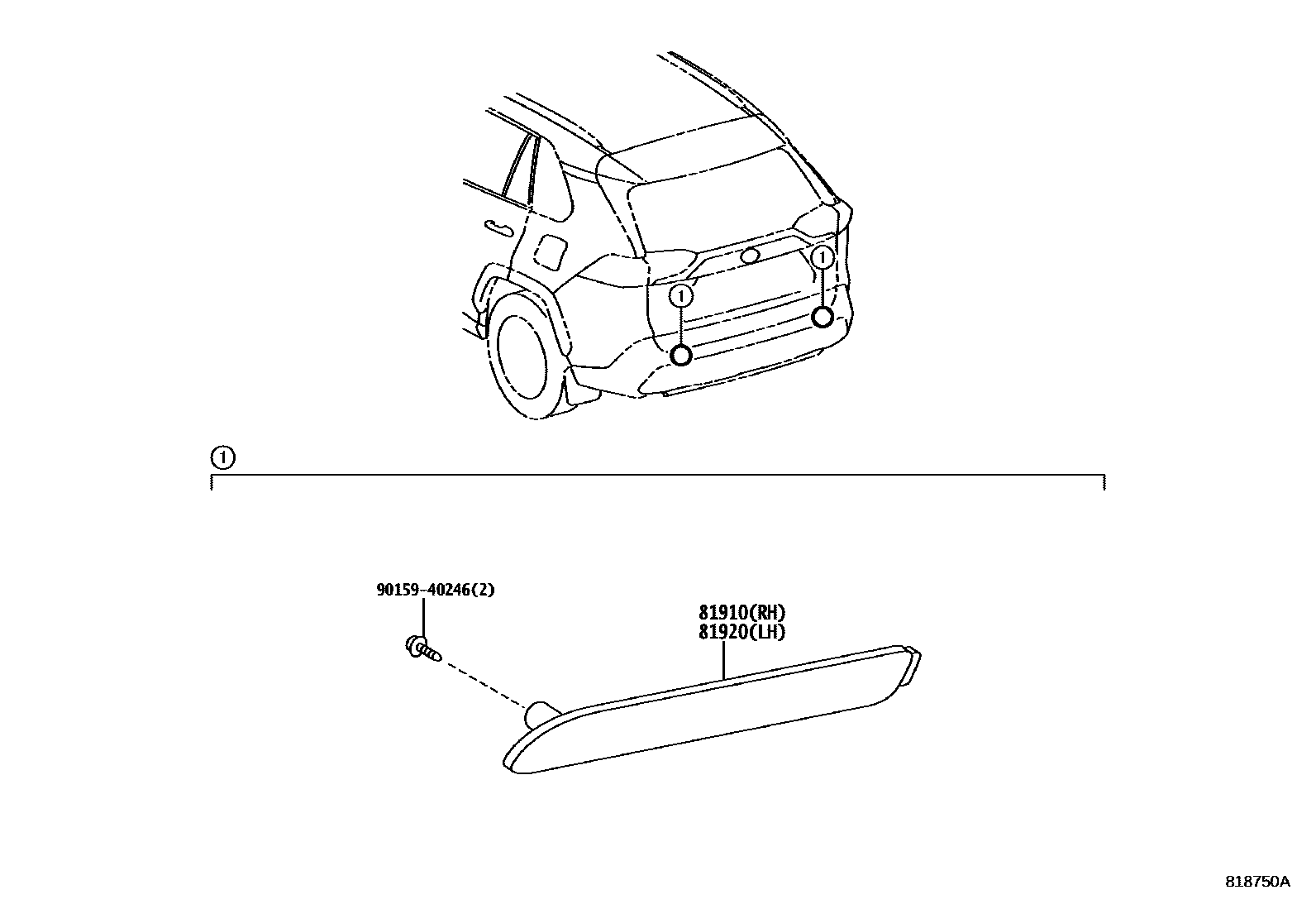 Toyota RAV4 reflector EPC diagram — 818750A