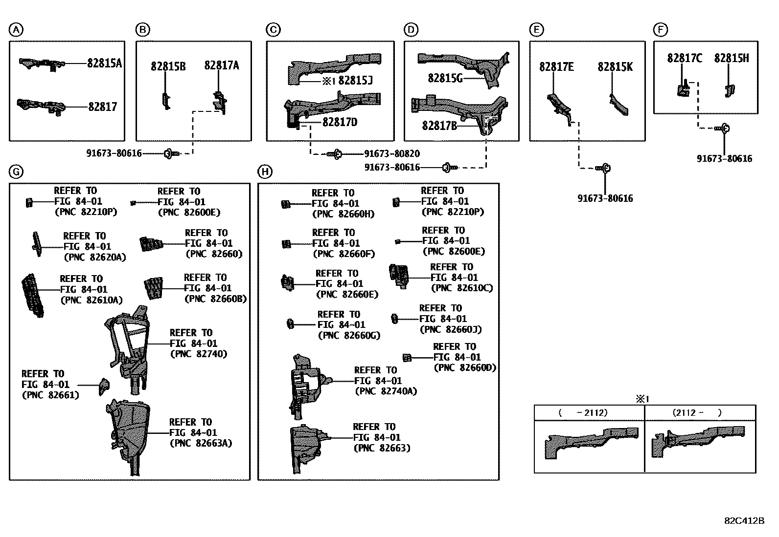 Toyota RAV4 线束和卡夹 EPC diagram — 82C412B