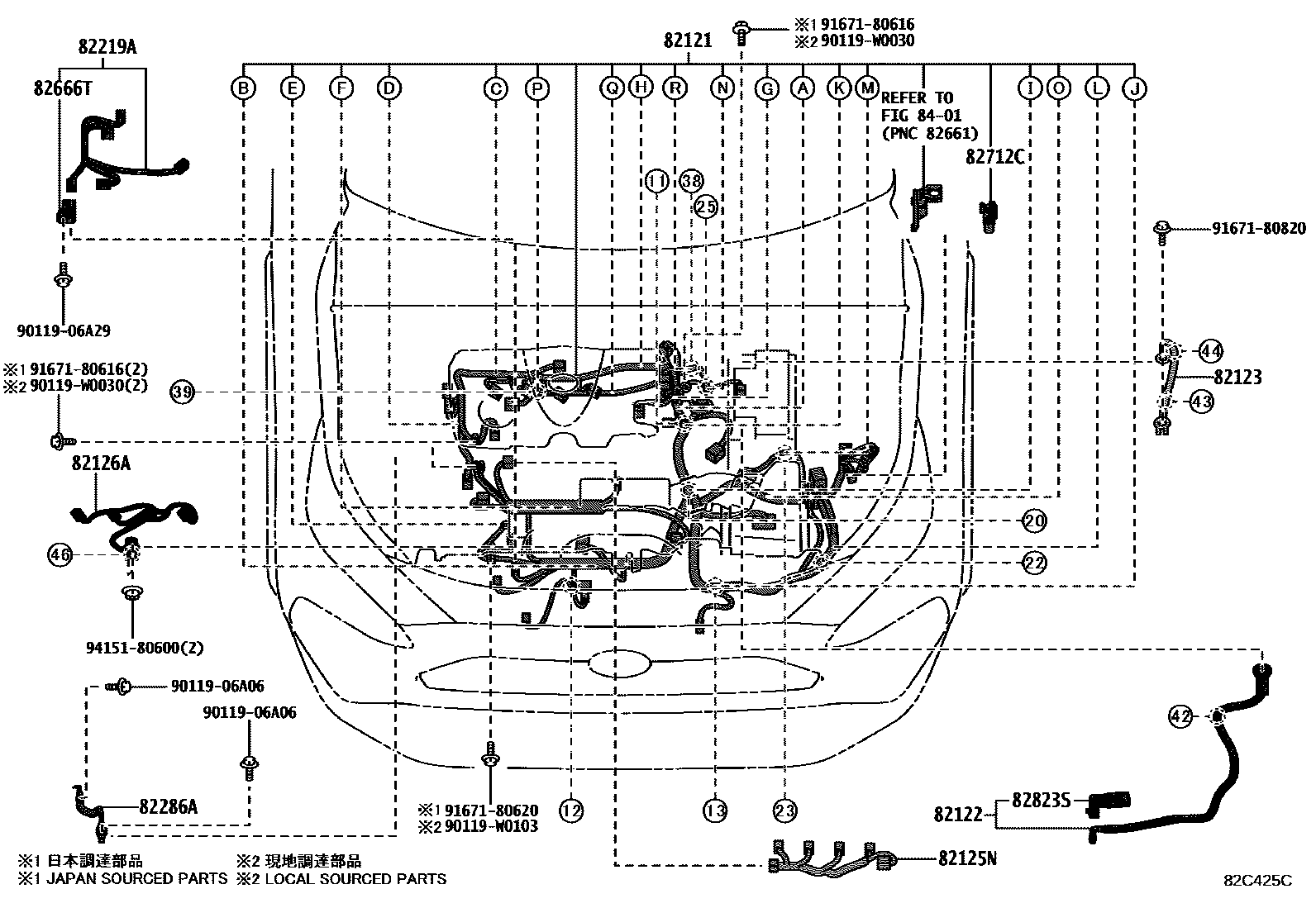 Toyota RAV4 线束和卡夹 EPC diagram — 82C425C