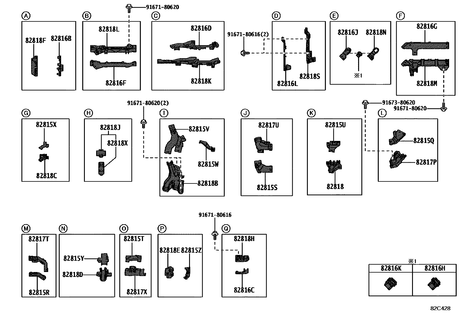 Toyota RAV4 线束和卡夹 EPC diagram — 82C428