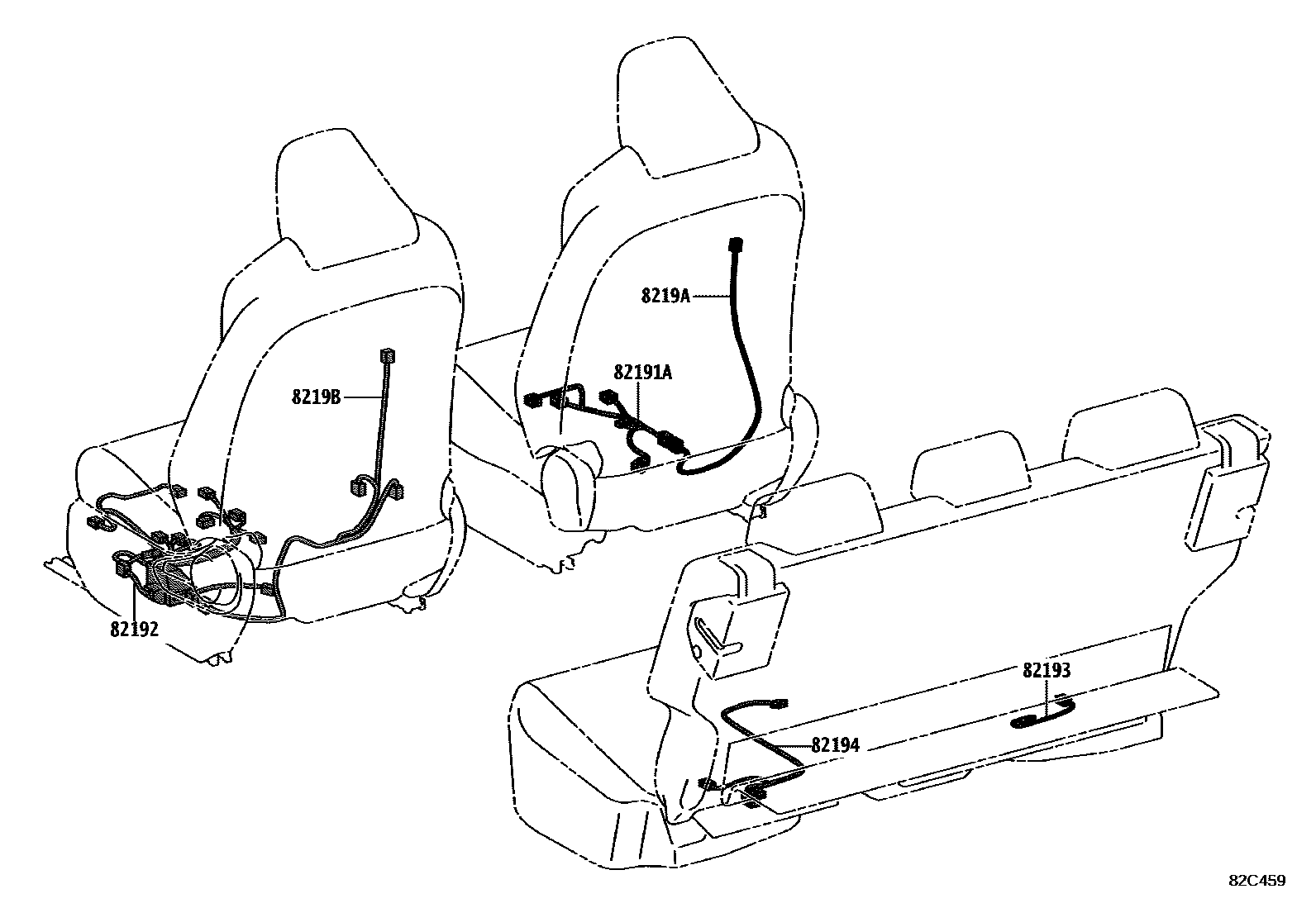 Toyota RAV4 线束和卡夹 EPC diagram — 82C459